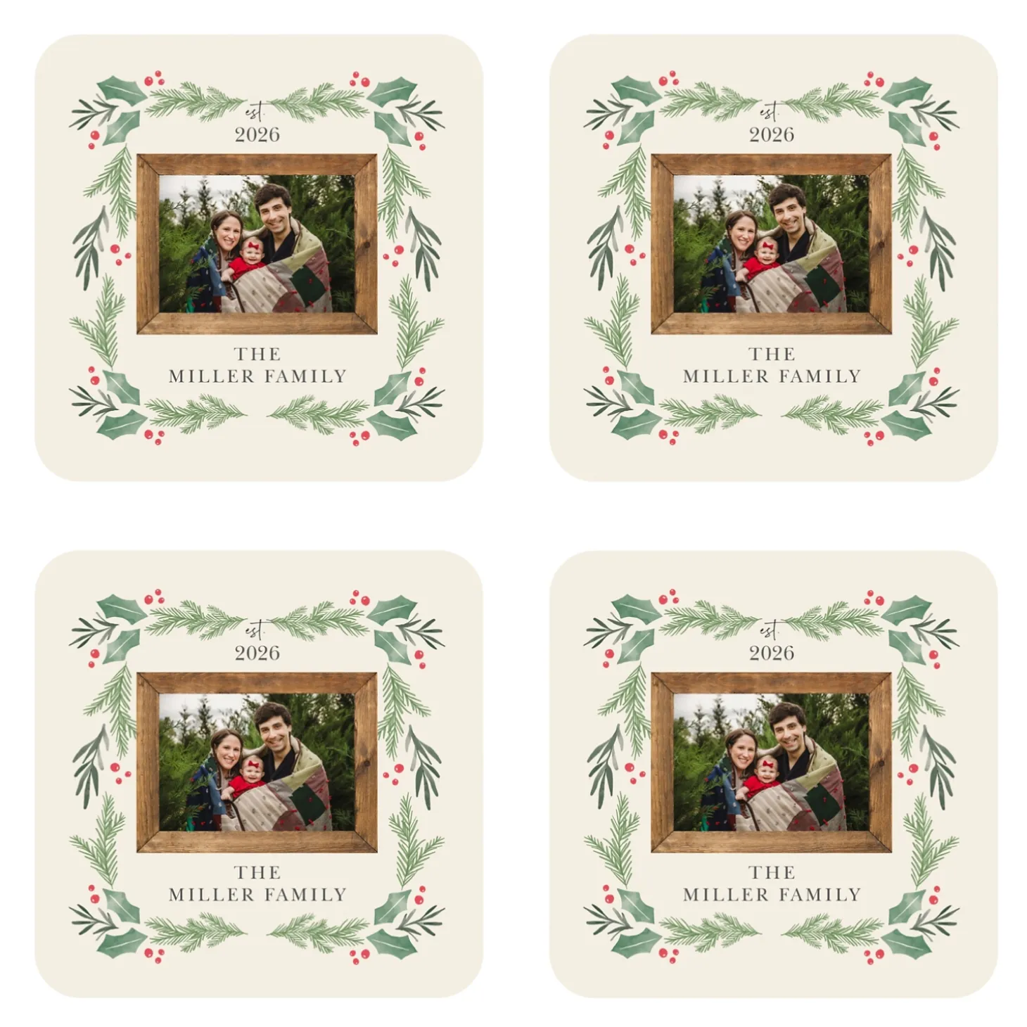 Pine and Holly Photo Coasters