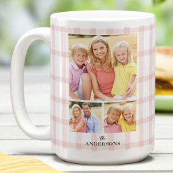 Pink Gingham Photo Collage Mug