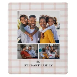 Pink Gingham Photo Collage Plush Blanket