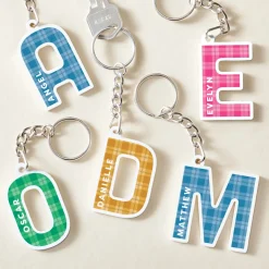 Plaid Initial And Name Acrylic Keychain