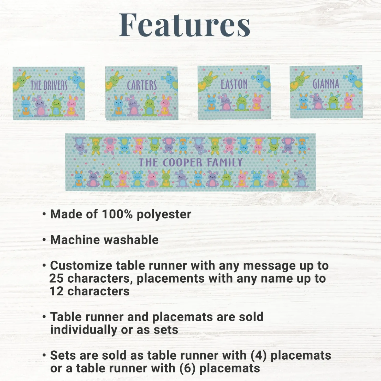 Polka Dot Bunnies Table Runner & Placemats
