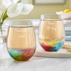 Rainbow Prism Stemless Wine Glass