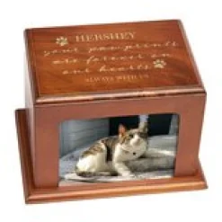 Scripted Paw Prints Wood Frame Pet Urn