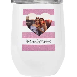 Shimmer Stripe Photo Heart Wine Tumbler