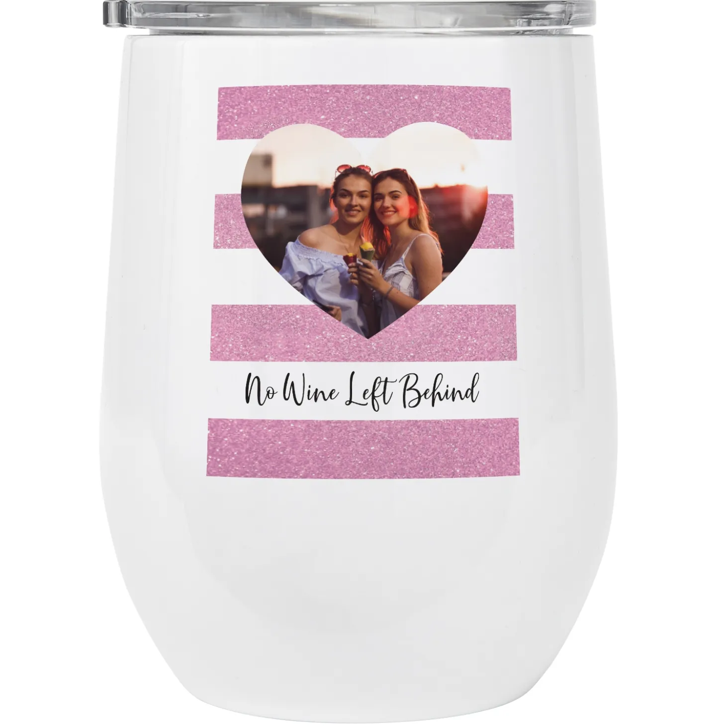 Shimmer Stripe Photo Heart Wine Tumbler