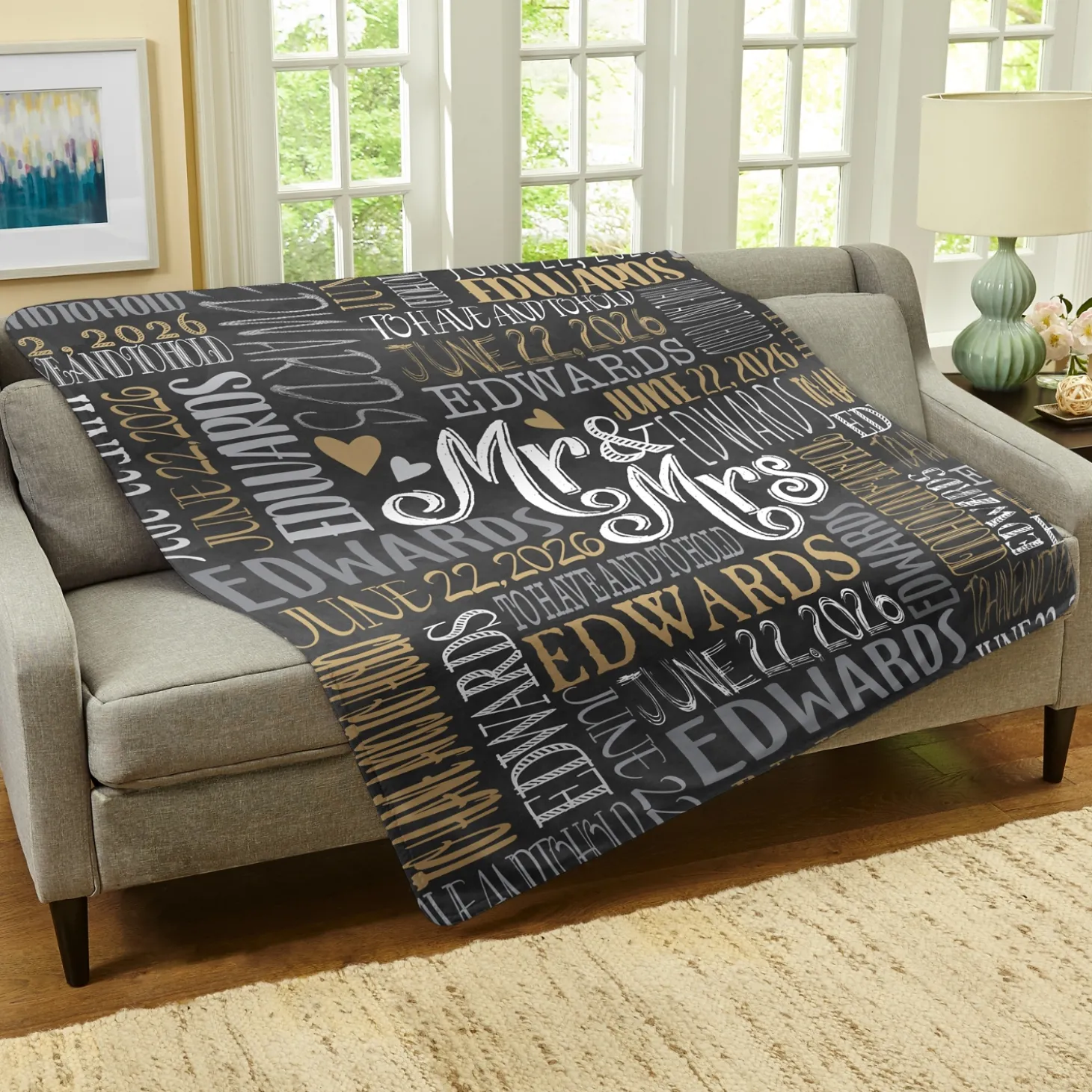 Signature Style Wedding Couple Plush Blanket
