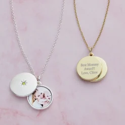 Sliding Locket Photo Birthstone Pendant