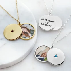 Sliding Locket Photo Birthstone Pendant