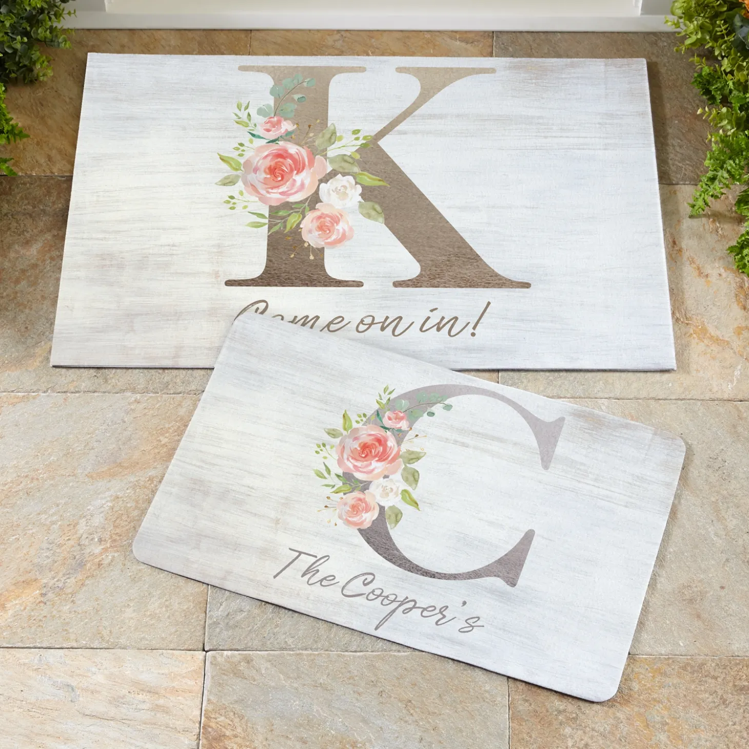 Sophisticated Floral Family Name Doormat