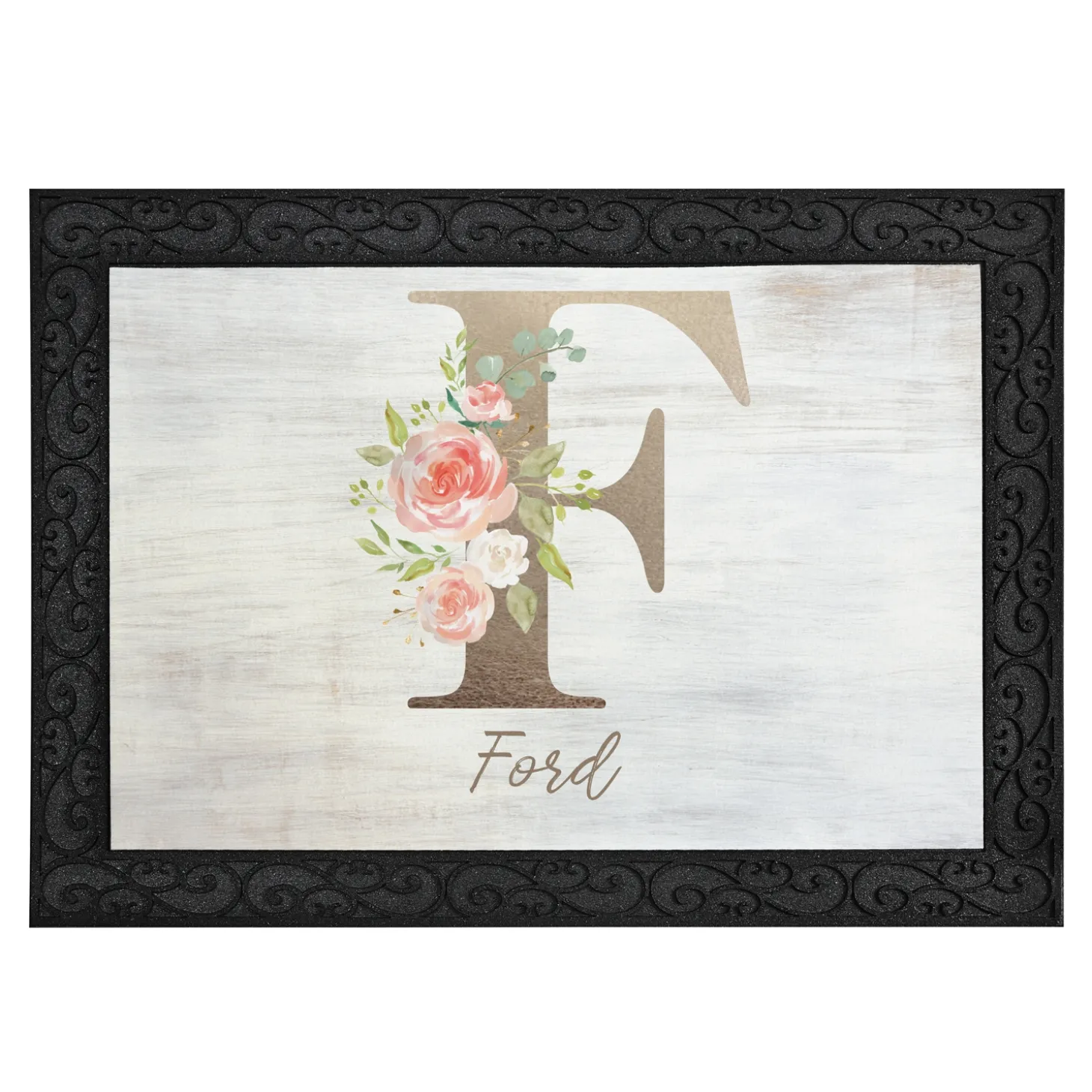 Sophisticated Floral Family Name Doormat