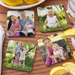 Sophisticated Script Photo Wood Coasters