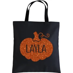 Spooky Sparkle Pumpkin Halloween Black Treat Bag