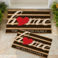 Striped Heart Home Doormat