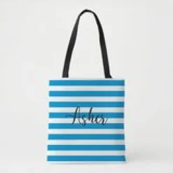 Striped Name Tote Bag