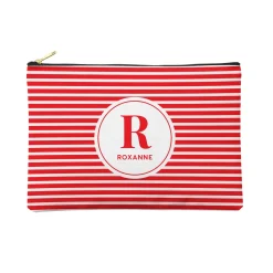 Striped Name Zipper Pouch