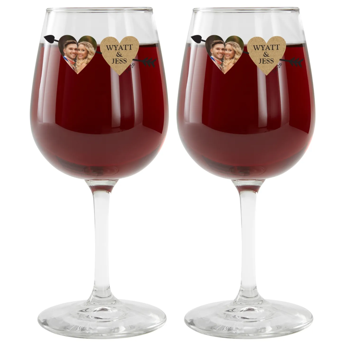 Two Hearts One Love Photo Wine Glasses