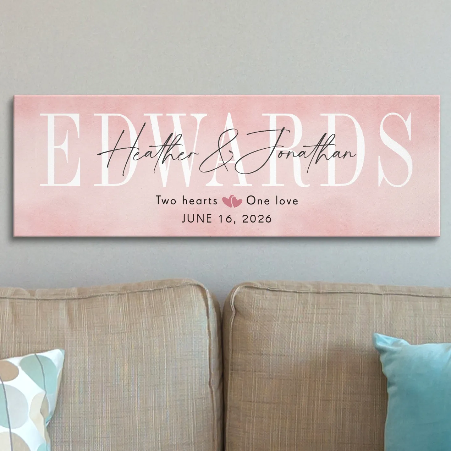 Two Hearts United in Love Watercolor Canvas
