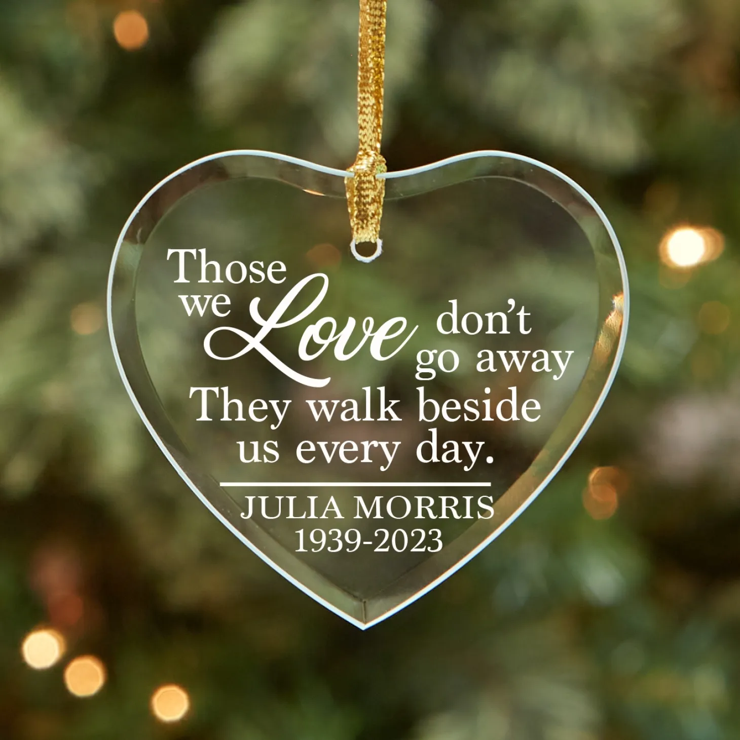 Walk Beside Us Memorial Glass Heart Ornament