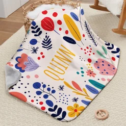 Whimsical Floral Name Sherpa Baby Blanket